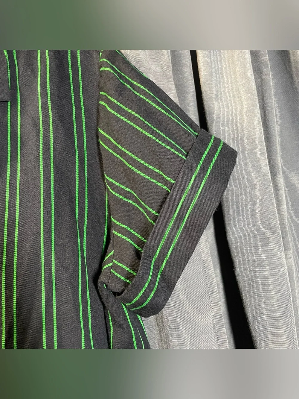 Banana Republic Navy & Green Stripe Cuban Camp Shirt Size M